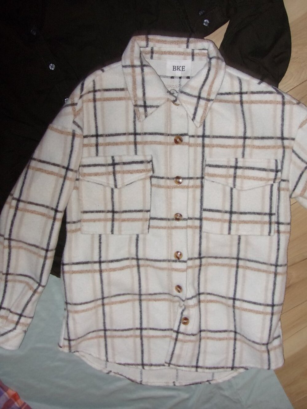 BKE Shaket thick coat jacket shirt womens size extra small plaid